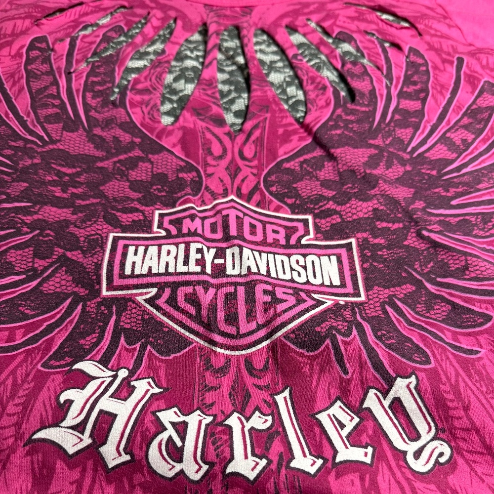 Harley-Davidson's pink and black top with Lace cut outs size XL